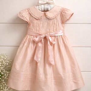 Ralph Lauren Classic Girls Satin Bow Party Dress in Blush Pink